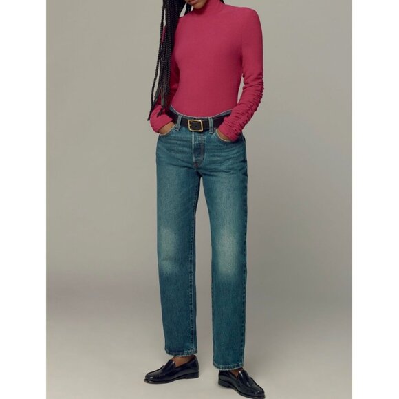 Anthropologie Ruched-Sleeve Turtleneck Top Raspberry Size S Womens Knit Pullover - Picture 3 of 6